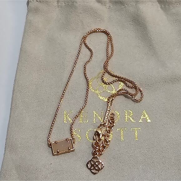 Kendra Scott Iridescent White Drusy and Rose Gold Bar Necklace - Picture 3 of 5